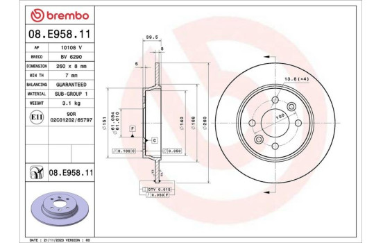 DISCOS BARNIZ UV (PAIRE) 08.E958.11 Brembo, Imagen 2