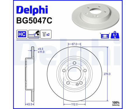 JEU DE 2 DISQUES DE FREIN BG5047C Delphi