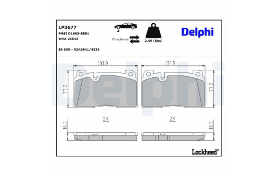JEU DE PLAQUETTES DE FREIN LP3677 Delphi, Imagen 3