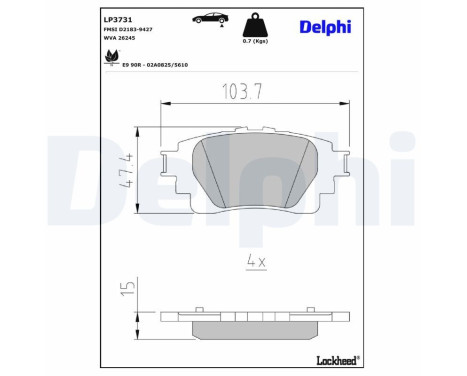 JEU DE PLAQUETTES DE FREIN LP3731 Delphi