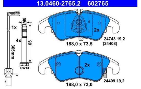 Juego de pastillas de freno 13.0460-2765.2 ATE, Imagen 2