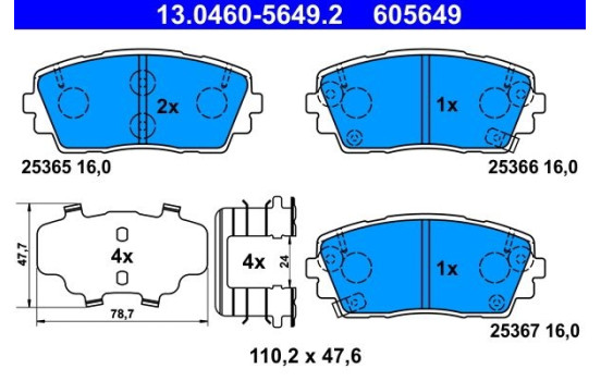 Juego de pastillas de freno 13.0460-5649.2 ATE, Imagen 2