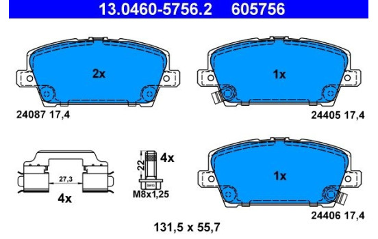 Juego de pastillas de freno 13.0460-5756.2 ATE, Imagen 2