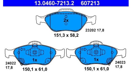 Juego de pastillas de freno 13.0460-7213.2 ATE, Imagen 2