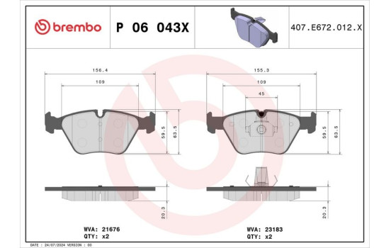 Juego de pastillas de freno, freno de disco BREMBO XTRA LINE P 06 043X