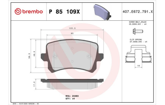 Juego de pastillas de freno, freno de disco BREMBO XTRA LINE P 85 109X