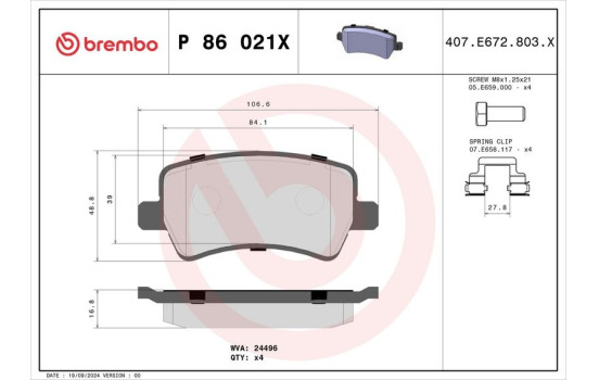 Juego de pastillas de freno, freno de disco BREMBO XTRA LINE P 86 021X, Imagen 2