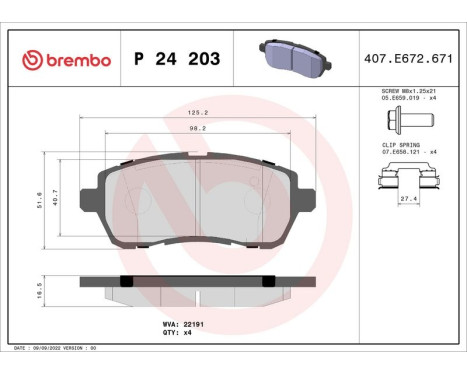 Juego de pastillas de freno, freno de disco P 24 203 Brembo