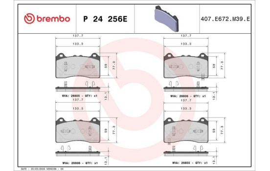 Juego de pastillas de freno, freno de disco P 24 256E Brembo