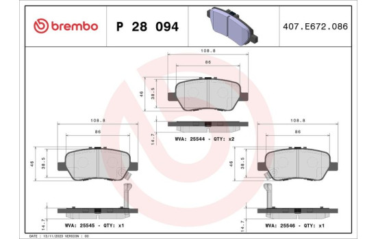 Juego de pastillas de freno, freno de disco P 28 094 Brembo