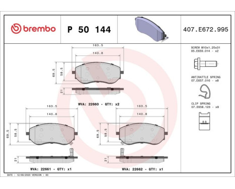 Juego de pastillas de freno, freno de disco P 50 144 Brembo