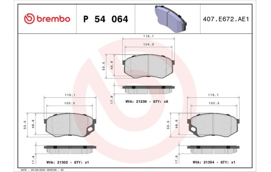 Juego de pastillas de freno, freno de disco P 54 064 Brembo, Imagen 4