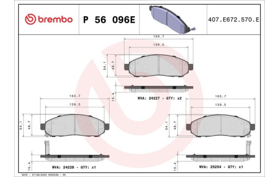 Juego de pastillas de freno, freno de disco P 56 096E Brembo, Imagen 4