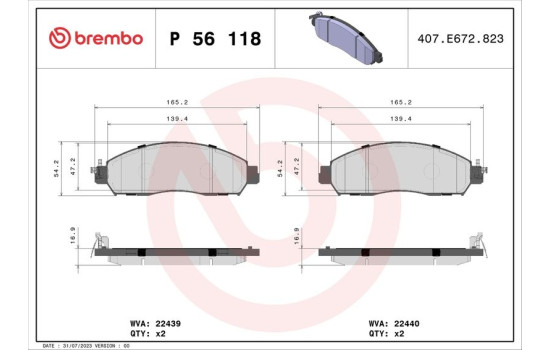 Juego de pastillas de freno, freno de disco P 56 118 Brembo, Imagen 2
