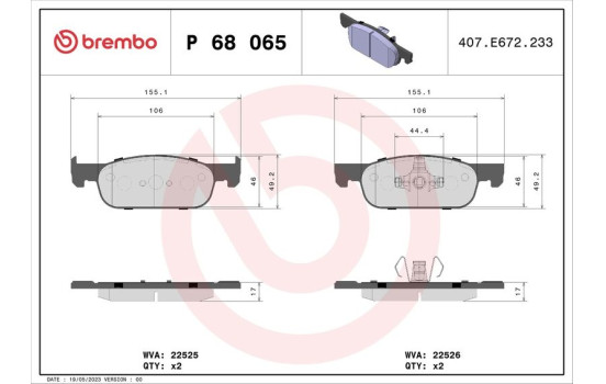 Juego de pastillas de freno, freno de disco P 68 065 Brembo