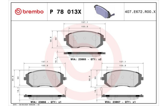 Juego de pastillas de freno, freno de disco P 78 013X Brembo