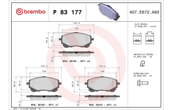 Juego de pastillas de freno, freno de disco P 83 177 Brembo