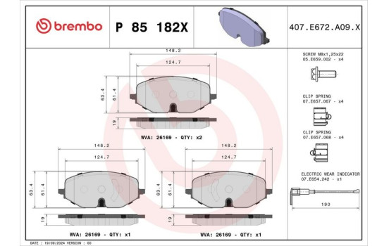 Juego de pastillas de freno, freno de disco P 85 182X Brembo, Imagen 4