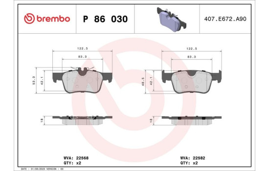 Juego de pastillas de freno, freno de disco P 86 030 Brembo