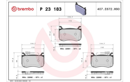 Juego de pastillas de freno, freno de disco P23183 Brembo