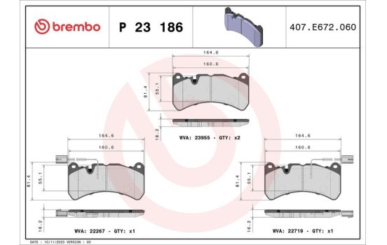 Juego de pastillas de freno, freno de disco P23186 Brembo