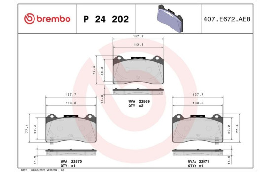 Juego de pastillas de freno, freno de disco P24202 Brembo, Imagen 2