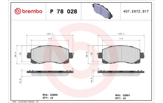 Juego de pastillas de freno, freno de disco P78028 Brembo