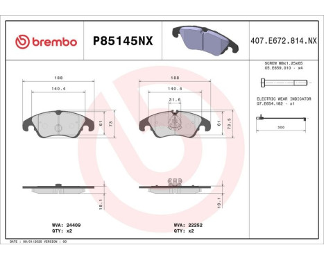 Juego de pastillas de freno, freno de disco P85145NX Brembo