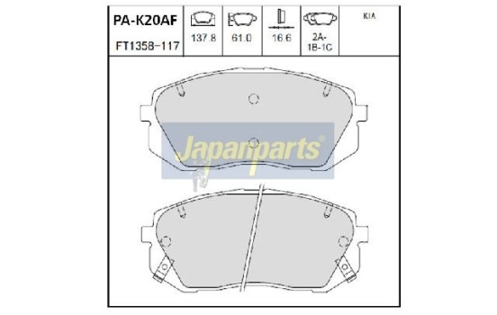 Juego de pastillas de freno, freno de disco PA-K20AF Japanparts, Imagen 2