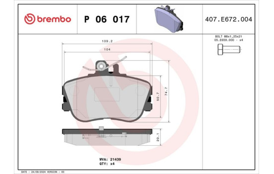 Juego de pastillas de freno P 06 017 Brembo, Imagen 2