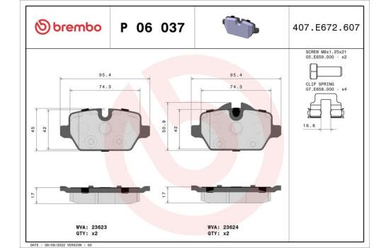 Juego de pastillas de freno P 06 037 Brembo, Imagen 2