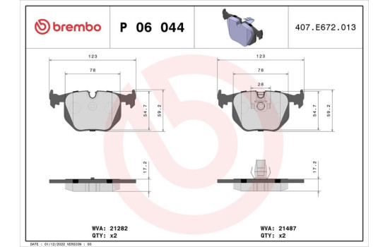 Juego de pastillas de freno P 06 044 Brembo, Imagen 2