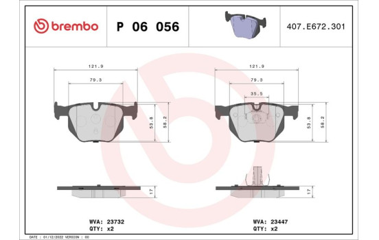 Juego de pastillas de freno P 06 056 Brembo, Imagen 2