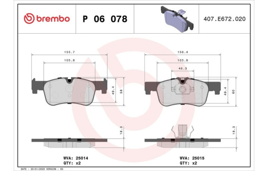 Juego de pastillas de freno P 06 078 Brembo, Imagen 2