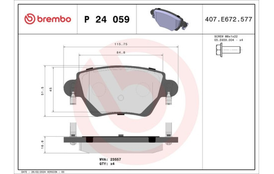 Juego de pastillas de freno P 24 059 Brembo, Imagen 2
