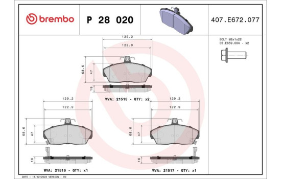 Juego de pastillas de freno P 28 020 Brembo, Imagen 2