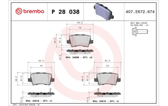 Juego de pastillas de freno P 28 038 Brembo, Imagen 2