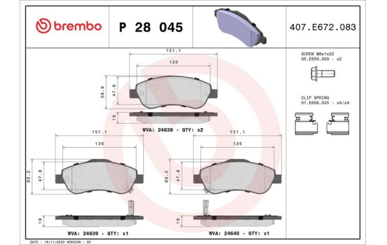 Juego de pastillas de freno P 28 045 Brembo, Imagen 2
