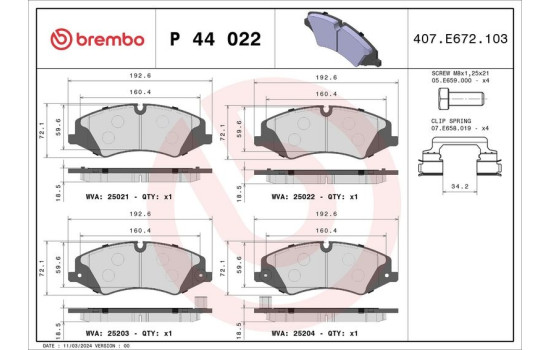 Juego de pastillas de freno P 44 022 Brembo, Imagen 3