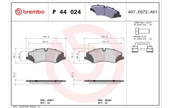 Juego de pastillas de freno P 44 024 Brembo, Imagen 3