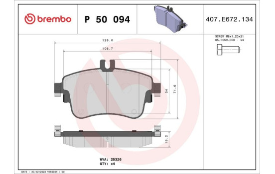 Juego de pastillas de freno P 50 094 Brembo, Imagen 2