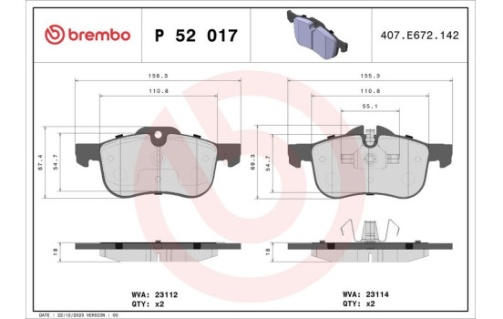 Juego de pastillas de freno P 52 017 Brembo, Imagen 2