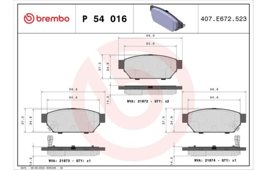 Juego de pastillas de freno P 54 016 Brembo, Imagen 2