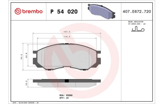 Juego de pastillas de freno P 54 020 Brembo, Imagen 2