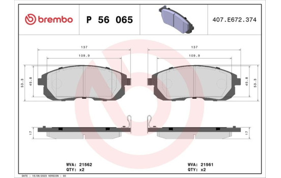 Juego de pastillas de freno P 56 065 Brembo, Imagen 2