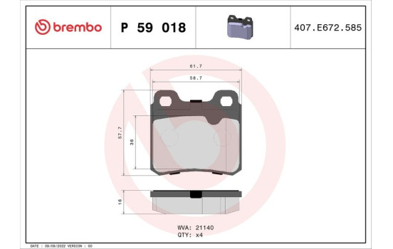 Juego de pastillas de freno P 59 018 Brembo, Imagen 2