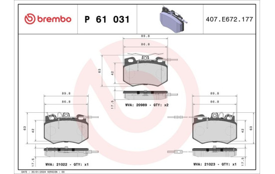 Juego de pastillas de freno P 61 031 Brembo, Imagen 2