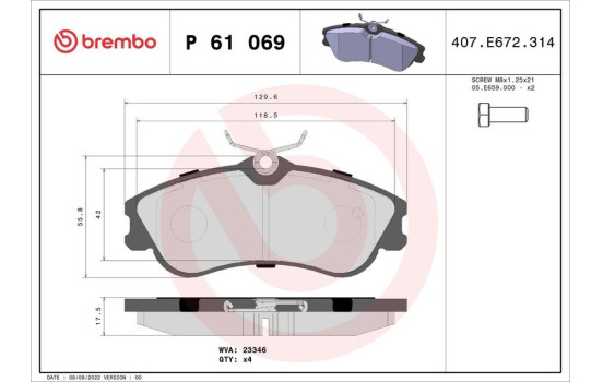 Juego de pastillas de freno P 61 069 Brembo, Imagen 2