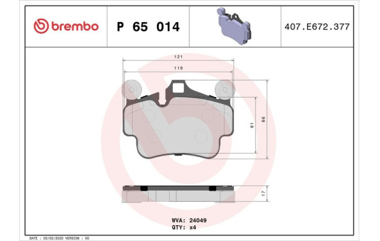 Juego de pastillas de freno P 65 014 Brembo, Imagen 2