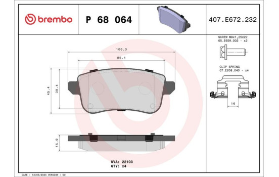 Juego de pastillas de freno P 68 064 Brembo, Imagen 2